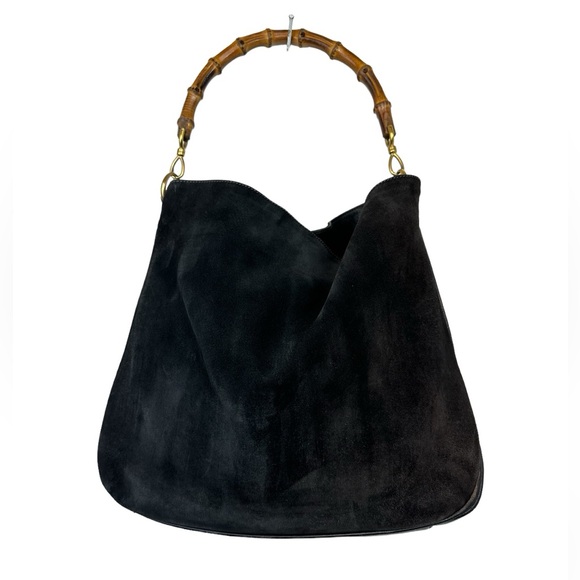 Gucci Handbags - Gucci Black Suede Leather Bamboo Handles Vintage Handbag Shoulder Bag Classic